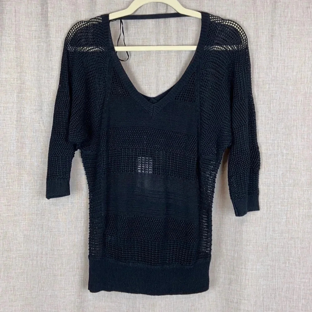 NWT‎ Guess Black Open Knit Dolman Sleeve Top Size XS